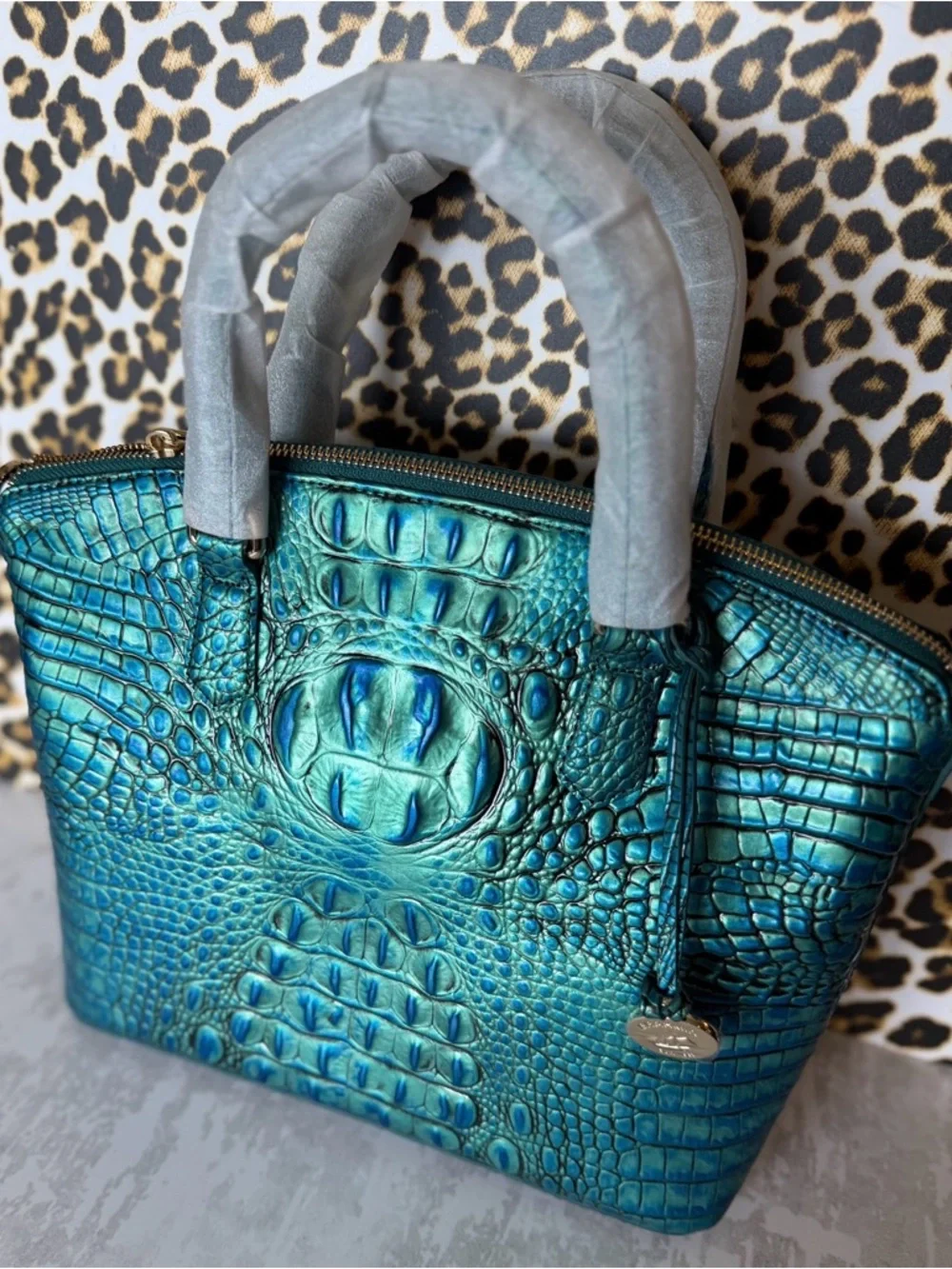 Brahmin Teal Iridescent Croc-Embossed Top-Handle Satchel - Picture 9 of 12